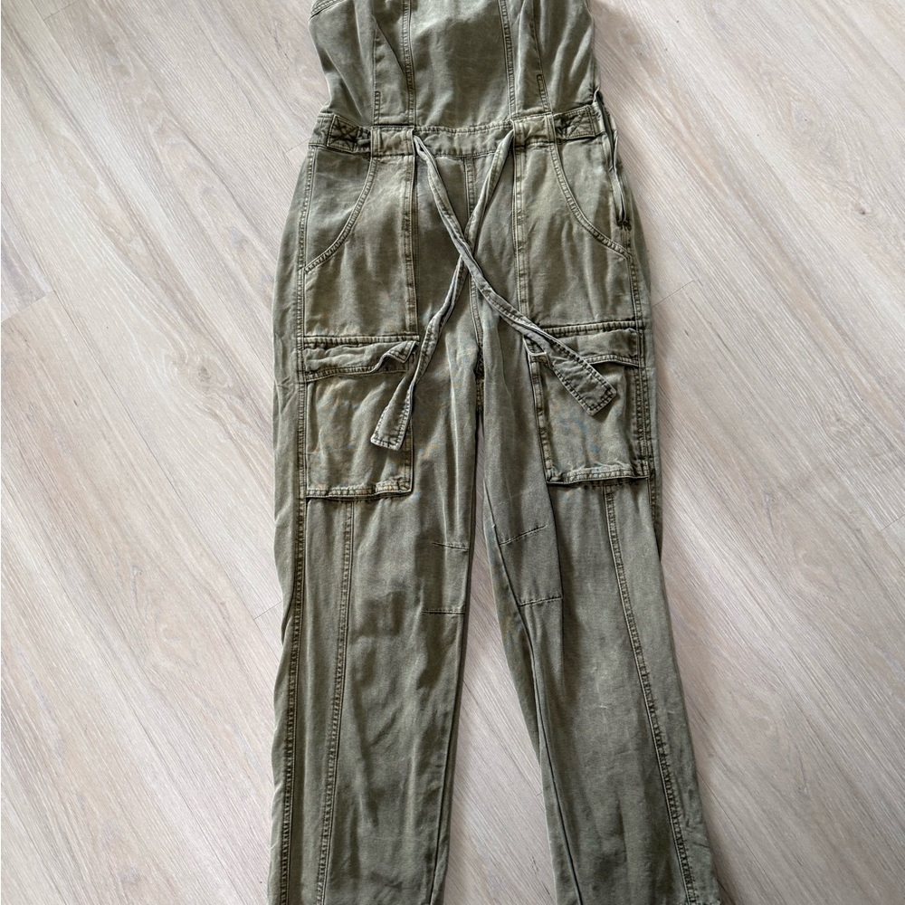Free People Olive Utility Cargo Jumpsuit